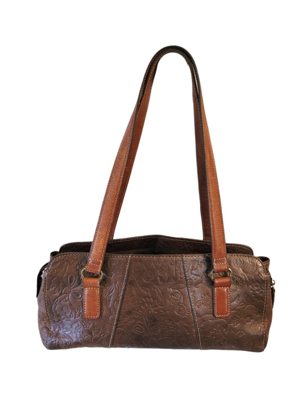 Fossil Floral Embossed Leather East West Bag